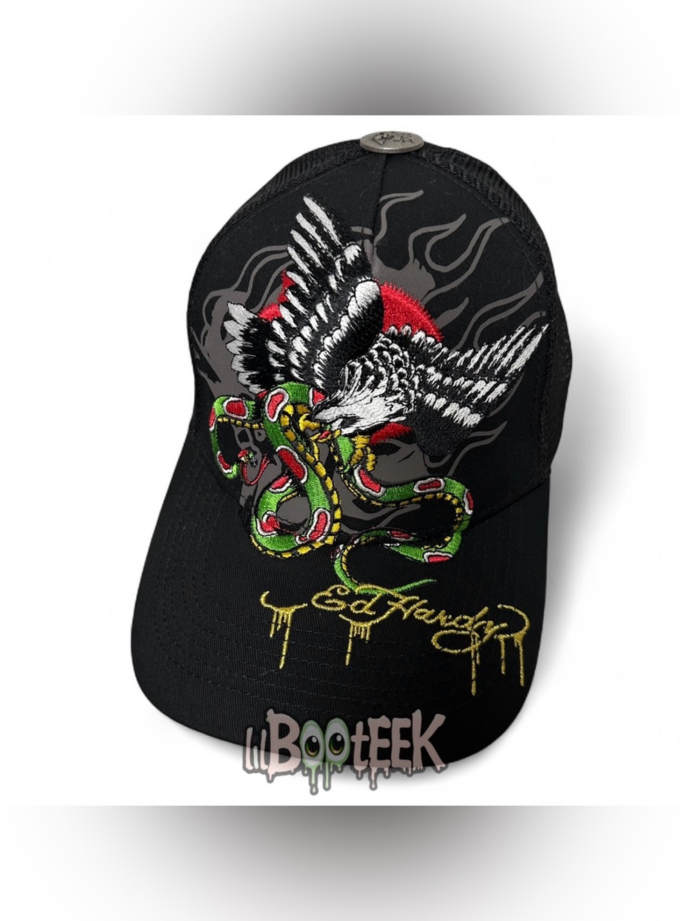 Ed Hardy Mens Adjustable Snapback Trucker Hat Black Snake Eagle NEW Y2K